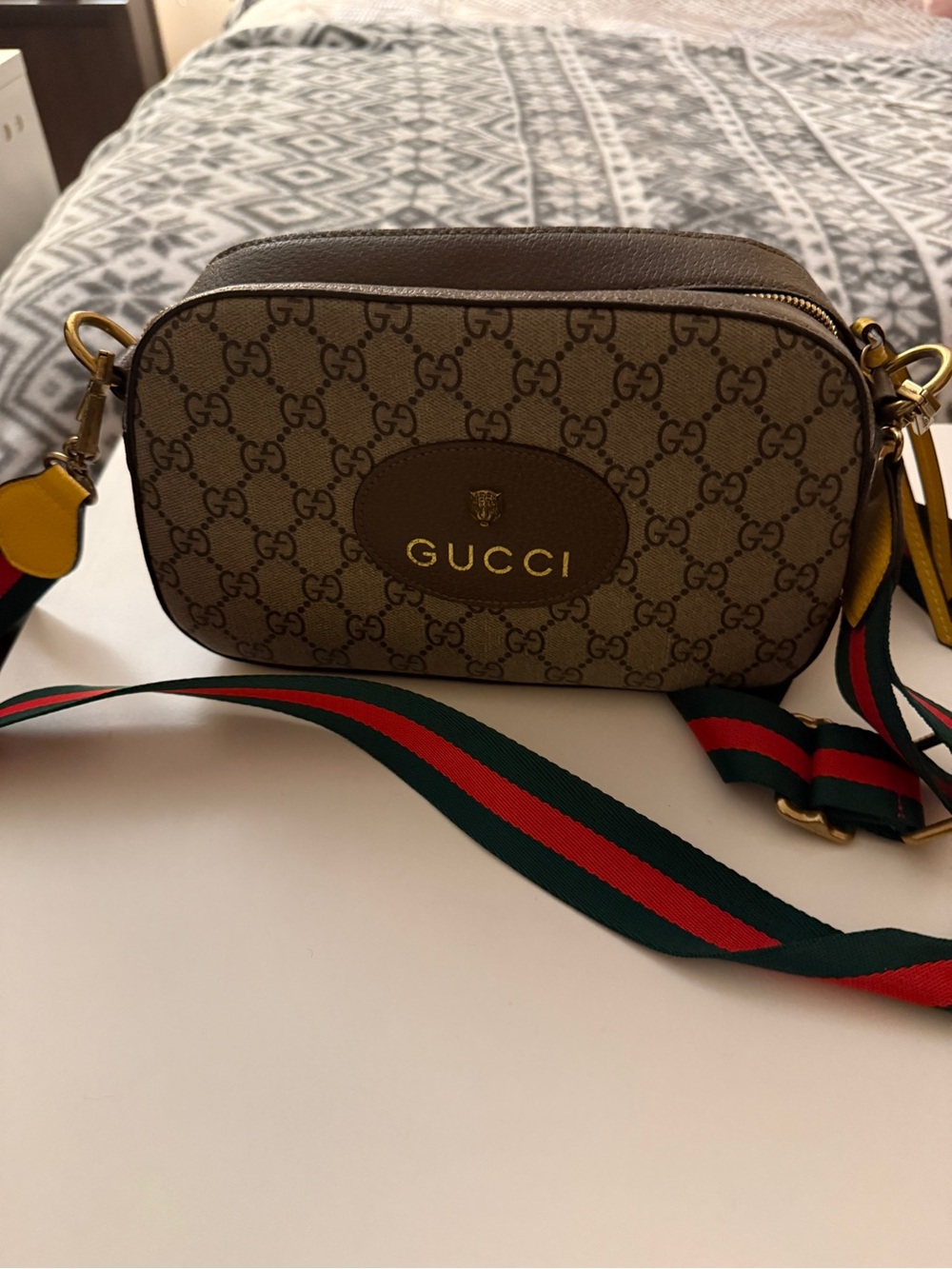 Gucci Brown GG Canvas Crossbody with Green-Red Web Strap